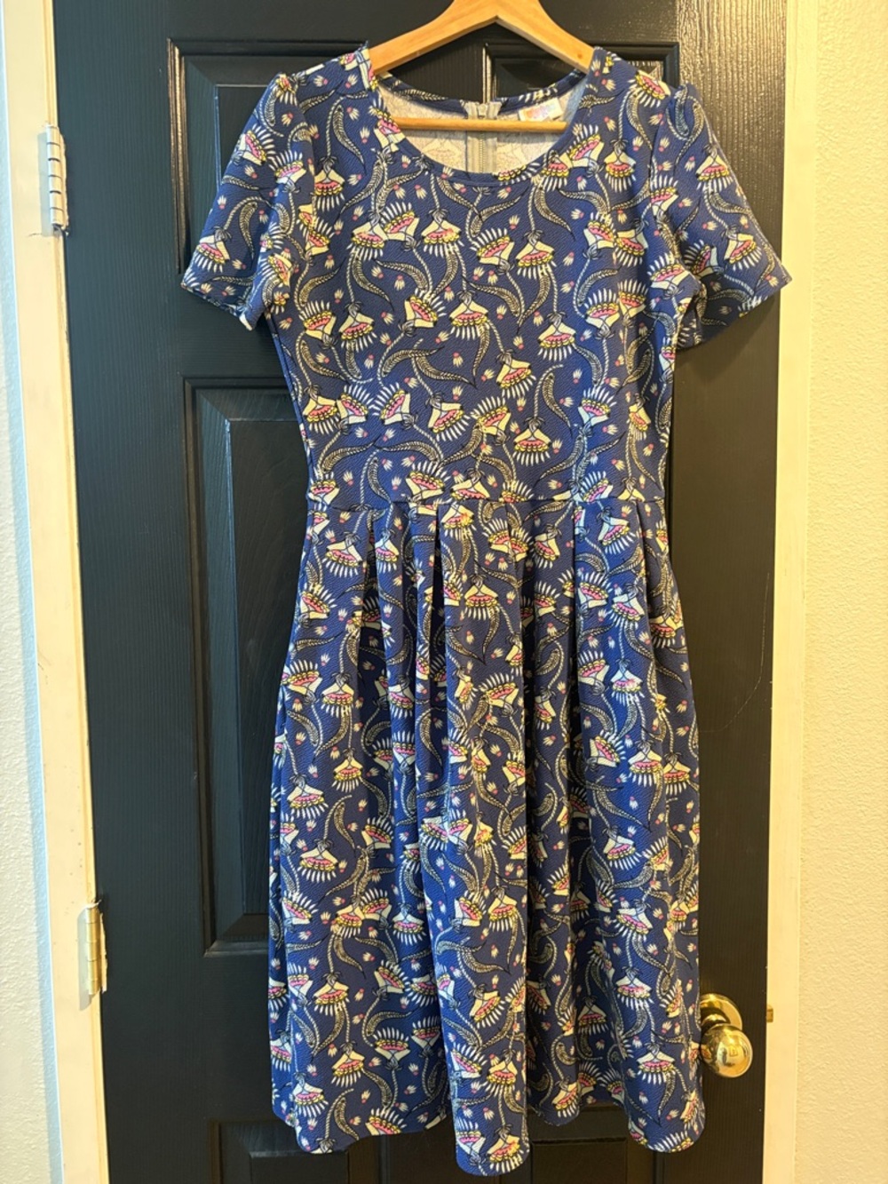 LuLaRoe Navy Floral Fan-Print Midi Dress